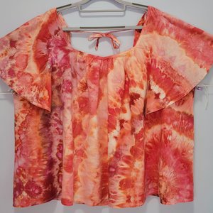 3X Linen Ruffle Sleeve Top, Flamingo
