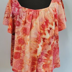 3X Linen Ruffle Sleeve Top, Flamingo