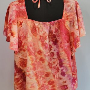 3X Linen Ruffle Sleeve Top, Flamingo