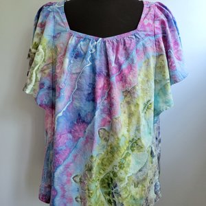XXL Tall Linen Flutter Sleeve Top, Garden Geode
