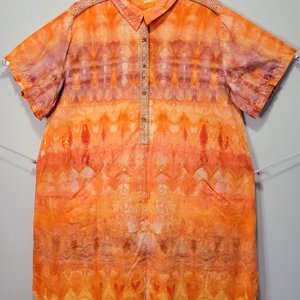 1X/2X Linen Dress, Orange Suji