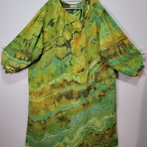 2X Gauze Dress, Moss & Lichen