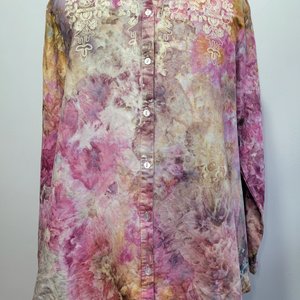 2XL Linen Swing Shirt with Embroidery, Flamingo Watercolor