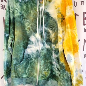 XXL Zip Front Bamboo Viscose Hoodie (fits like L), Green & Gold