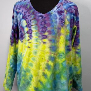 3X Long Sleeve V-neck T, Xanadu Ripple