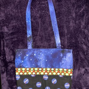 Tote Bag, Medium Size, NASA badges on black