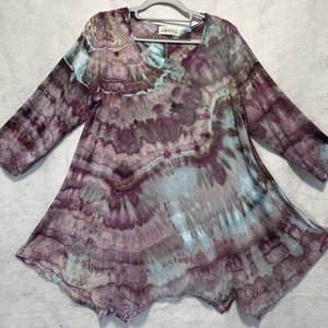 L Rayon 3/4 Sleeve Hanky Hem Tunic, Petrified Plum Wood