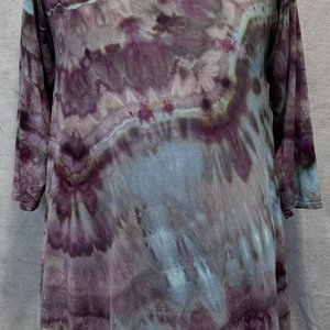 L Rayon 3/4 Sleeve Hanky Hem Tunic, Petrified Plum Wood