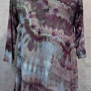L Rayon 3/4 Sleeve Hanky Hem Tunic, Petrified Plum Wood