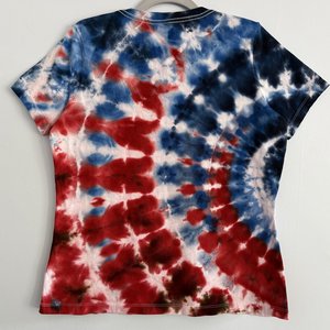 M Ladies V-neck T-Shirt, Red White, & Blue Ripple