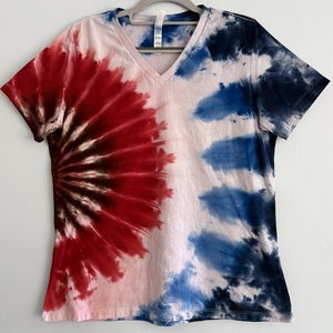 L Ladies V-neck T-Shirt, Red White, & Blue