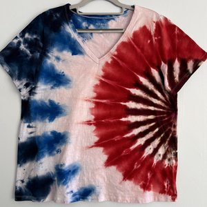 L (XL) Tall Ladies V-nevk T-Shirt, Red White, & Blue