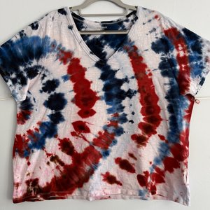 XL (2XL) Ladies V-neck T-Shirt, Red White, & Blue Ripple