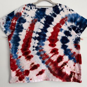 XL (2XL) Ladies V-neck T-Shirt, Red White, & Blue Ripple