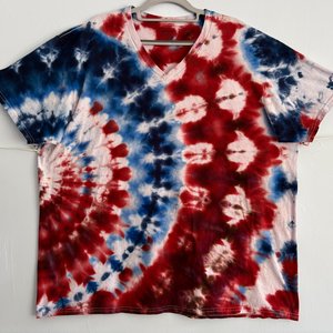 2XL Unisex V-neck T-Shirt, Red White, & Blue Ripple