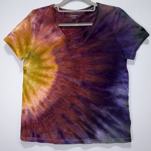 XS Petite Ladies V-Neck T-Shirt, Sunset Rainbow Splash
