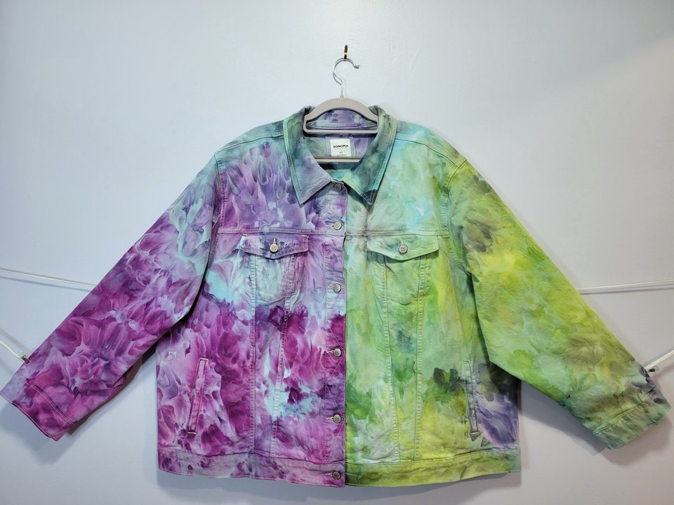 3X/4X Denim Jacket, Garden Watercolor