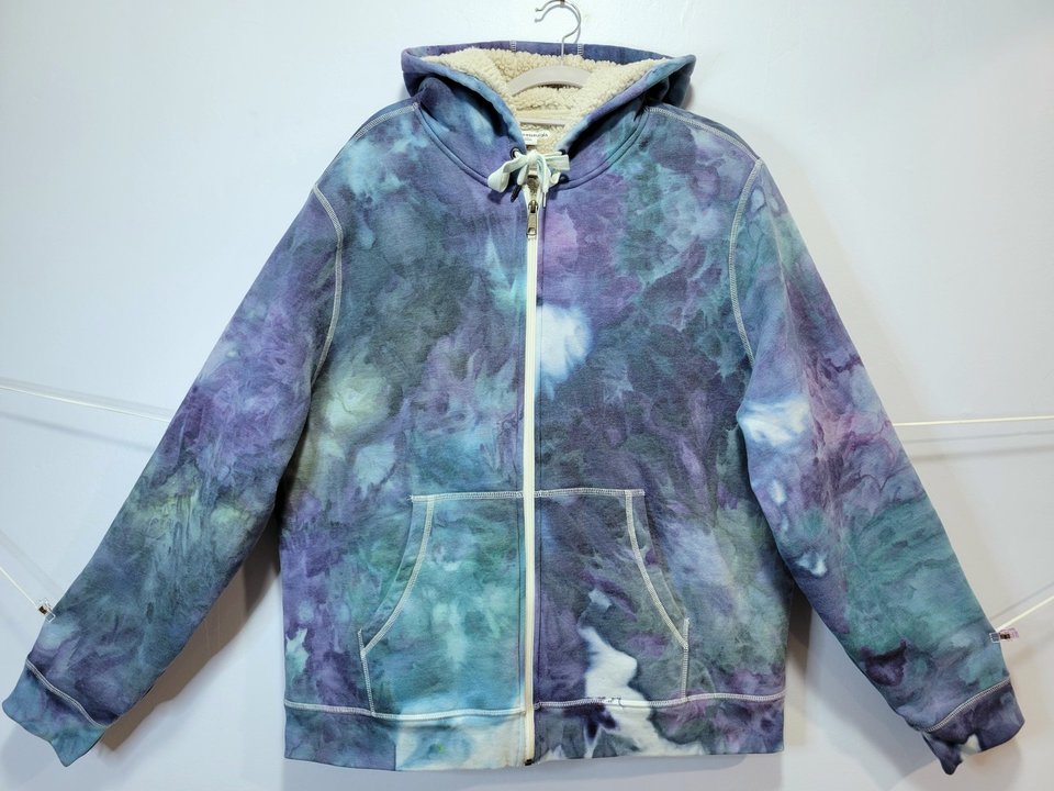 XL Sherpa Lined Hoodie, Cool Watercolor