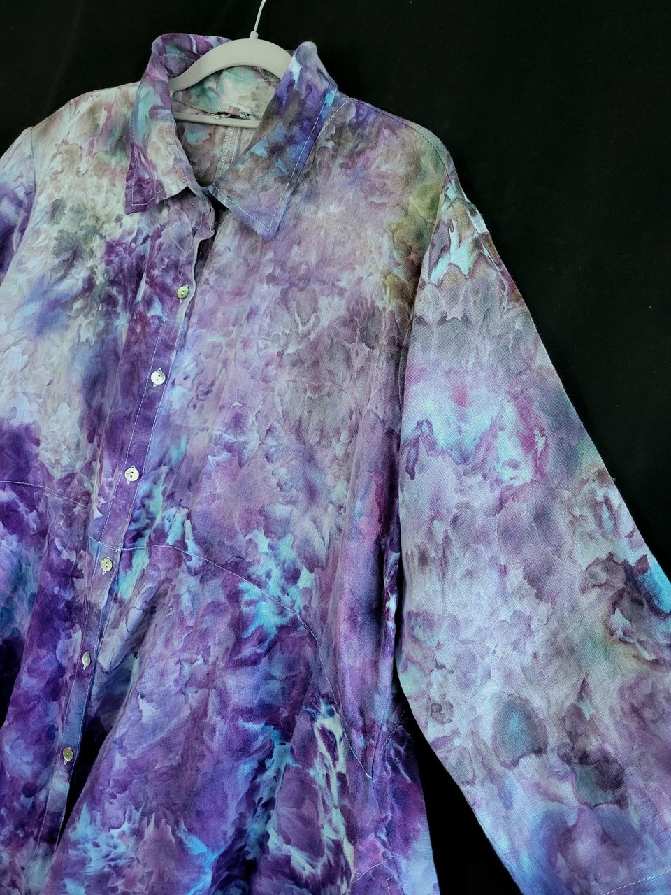 2X/3X Linen Hi-Low Shirt, Purple Watercolor