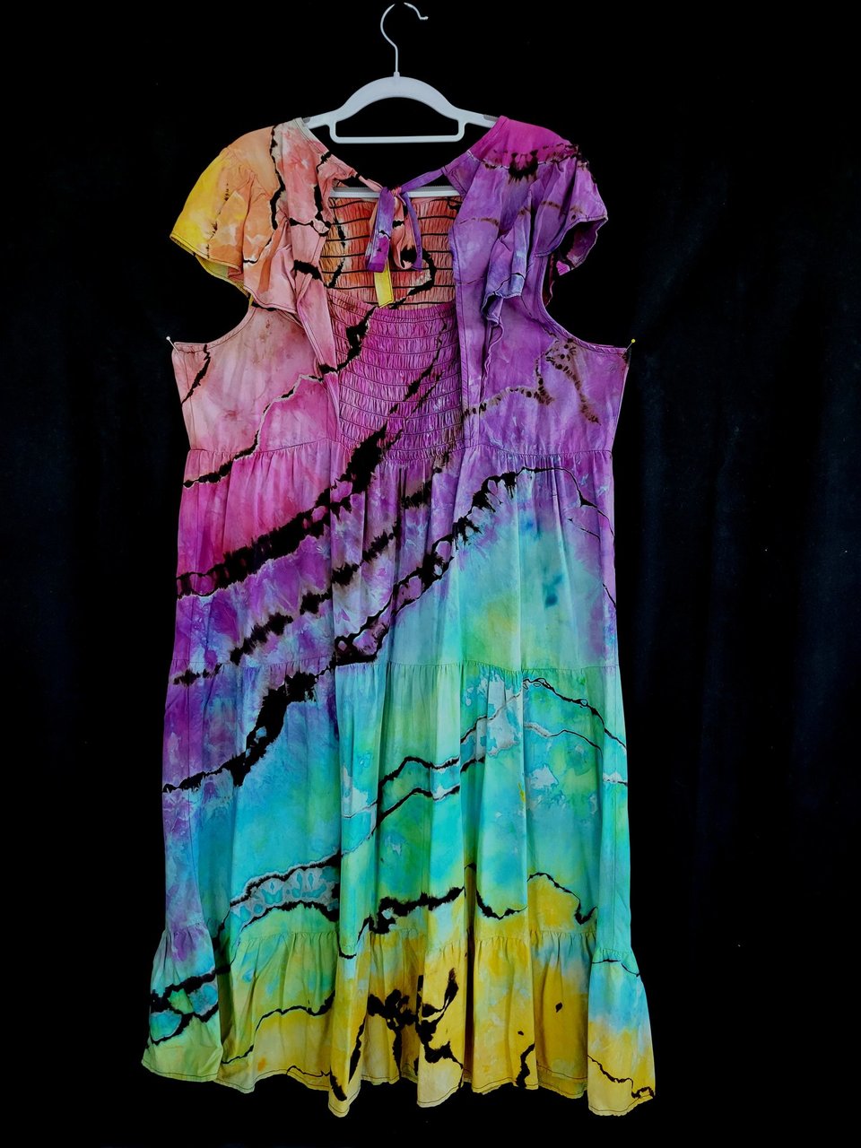 XXL Flutter Sleeve Dress, Rainbow Geode