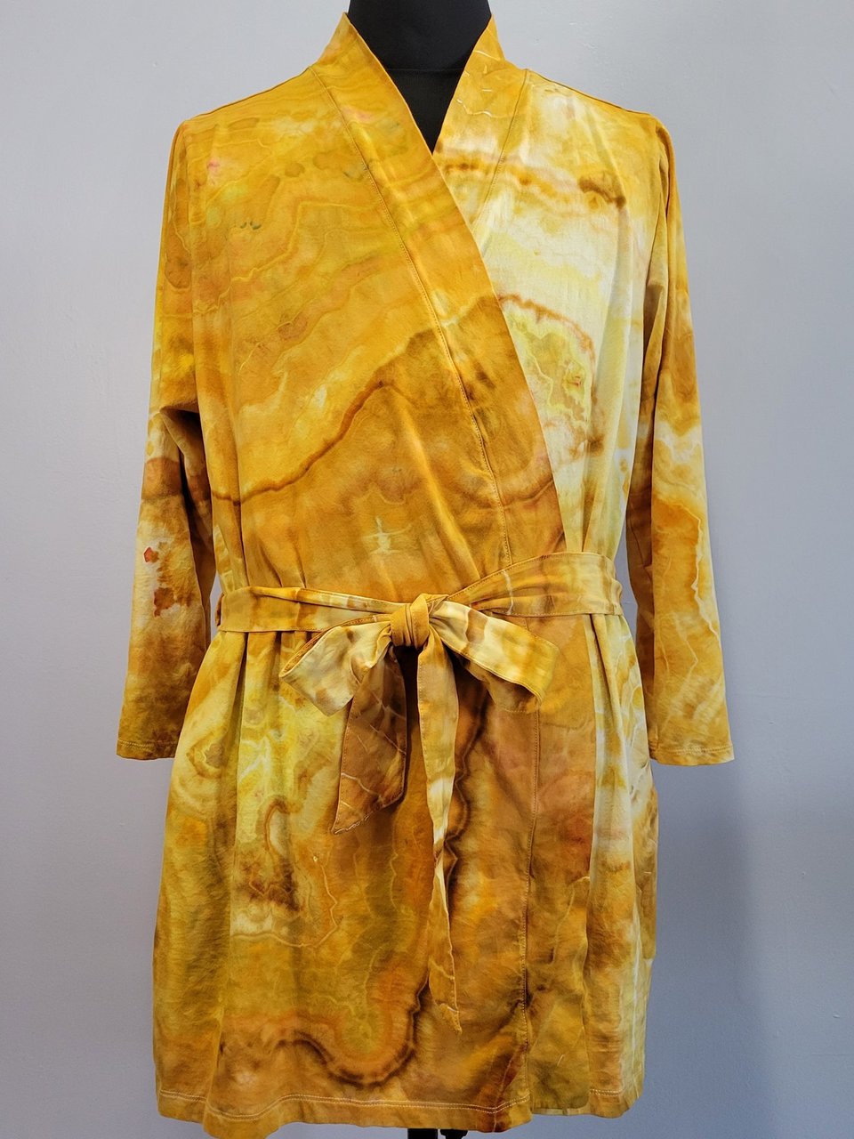 1x/2x Wrap Cardigan Short Robe, Yellow Jasper