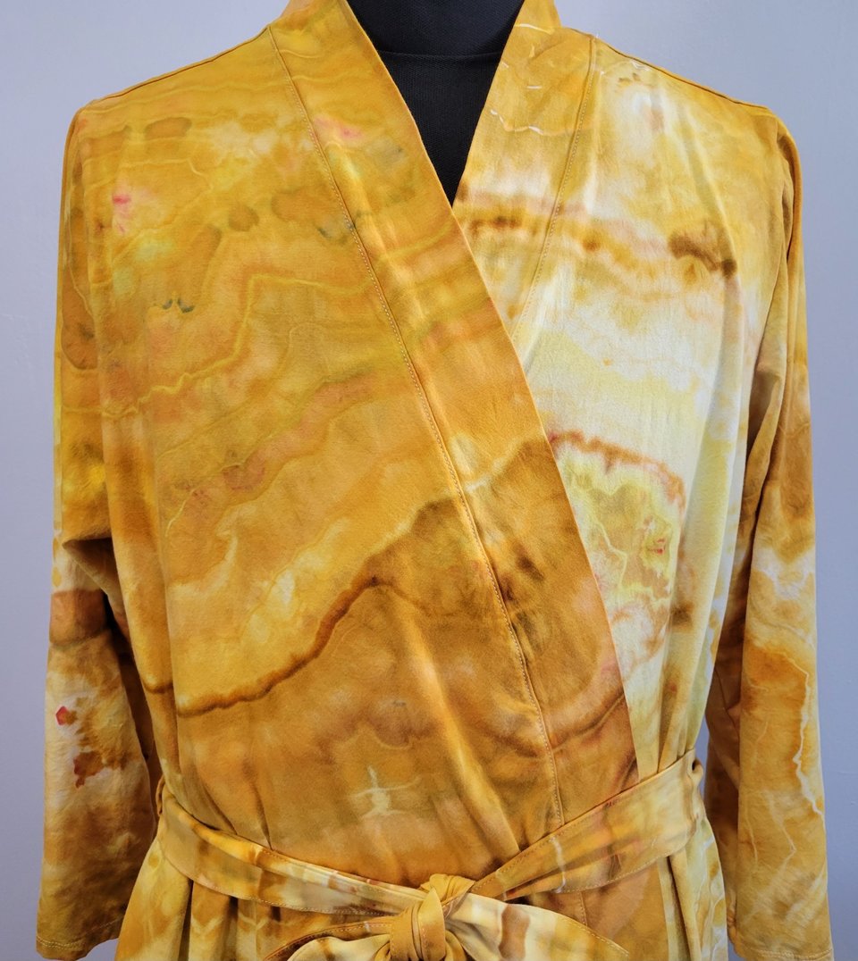 1x/2x Wrap Cardigan Short Robe, Yellow Jasper