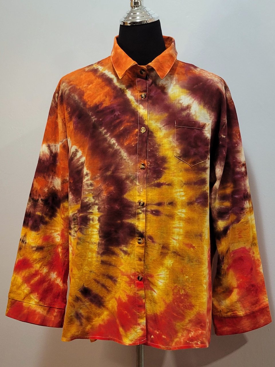 3XL Linen Shirt, Plum Fire Ripple