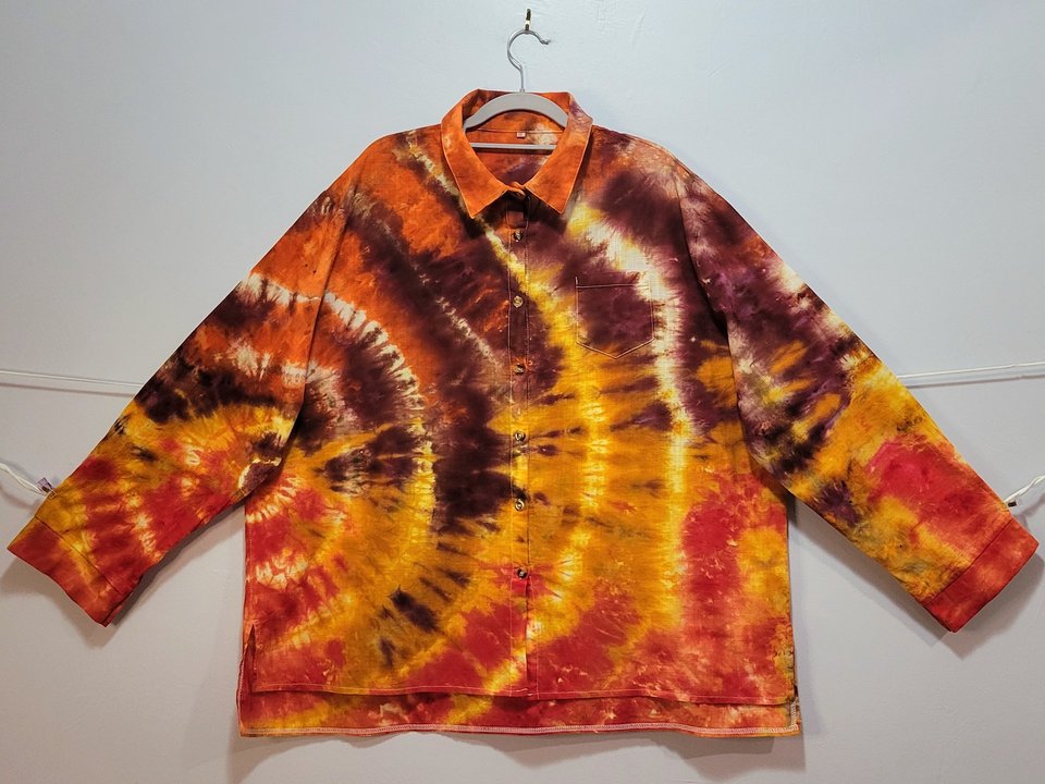 3XL Linen Shirt, Plum Fire Ripple