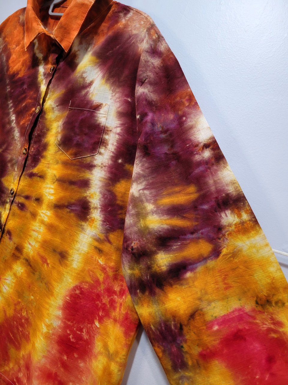 3XL Linen Shirt, Plum Fire Ripple