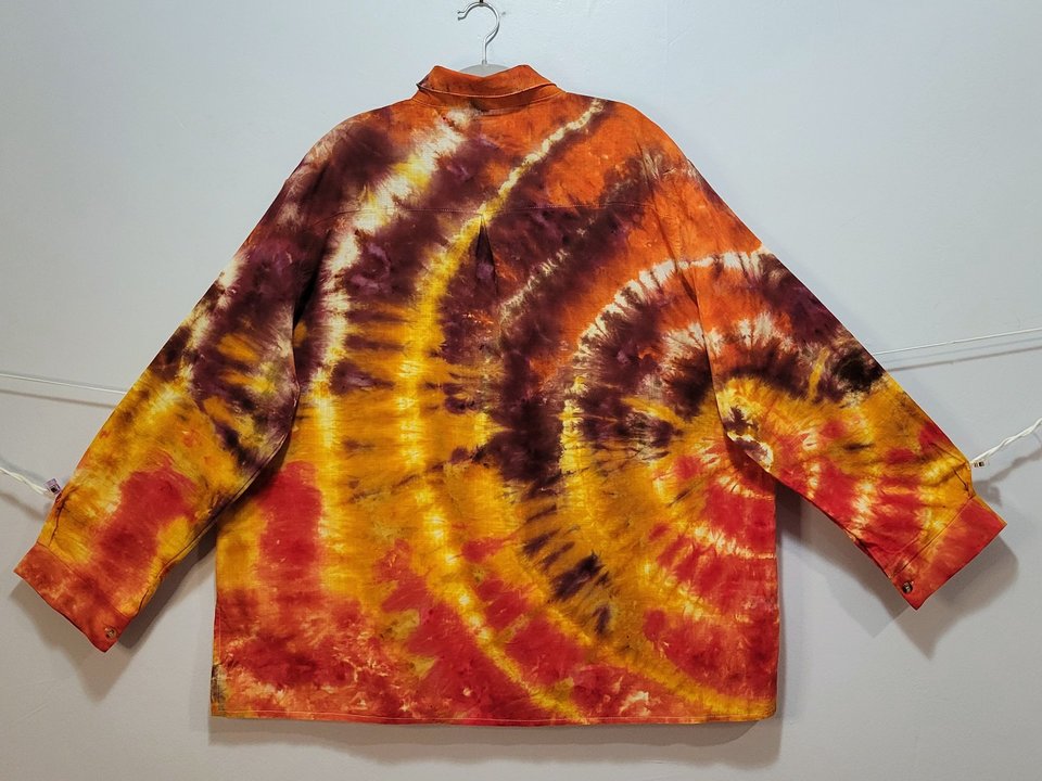 3XL Linen Shirt, Plum Fire Ripple