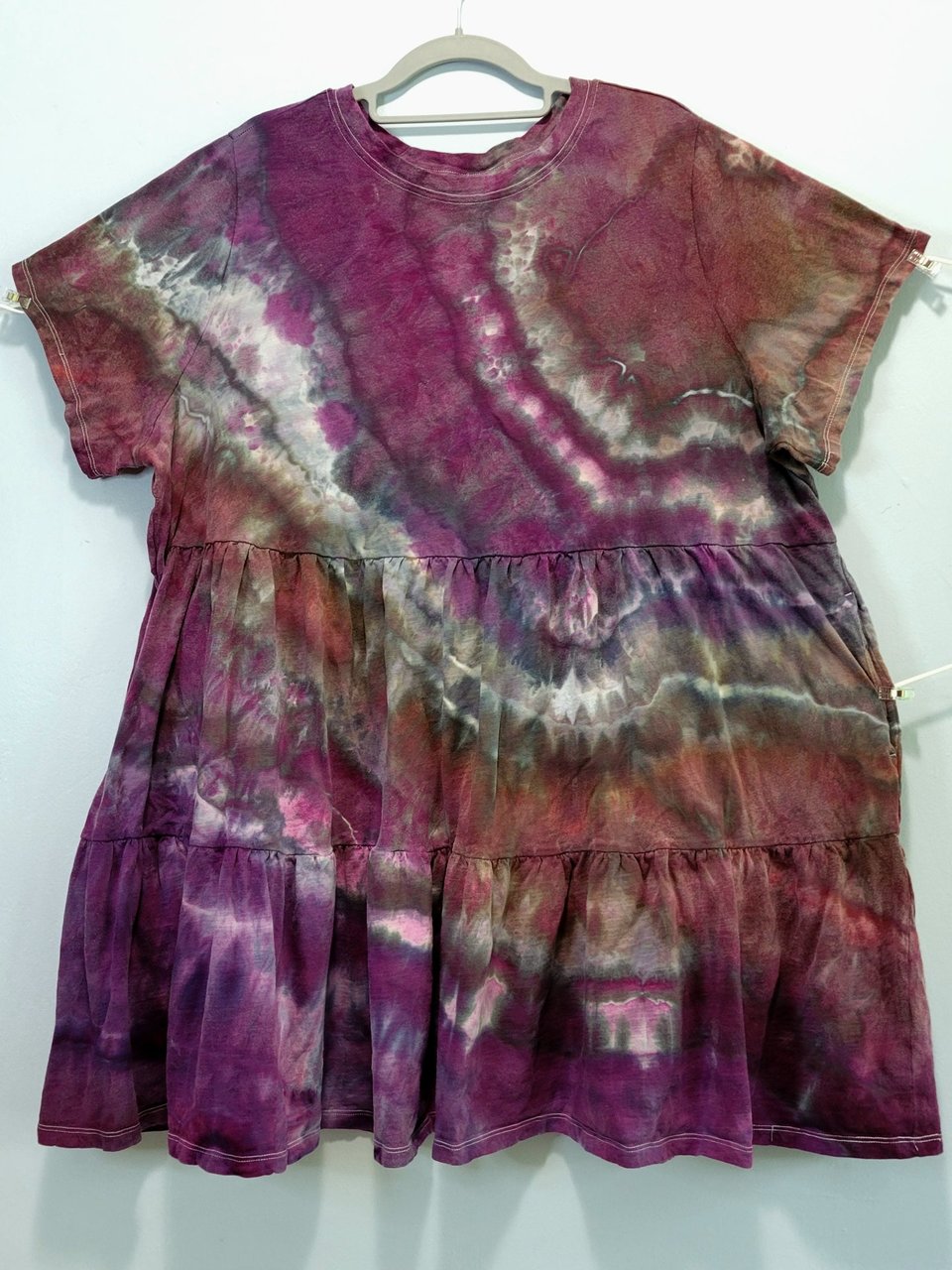 2X Tiered Mini Dress, Eggplant Geode