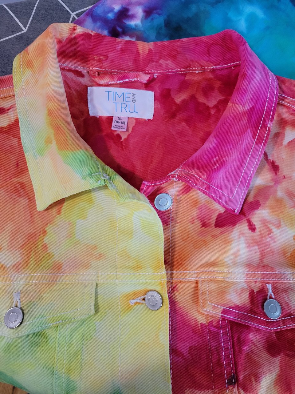 XL Denim Jacket, Rainbow Watercolor