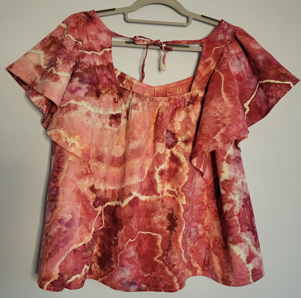 XL Linen Ruffle Shirt, Wine Geode