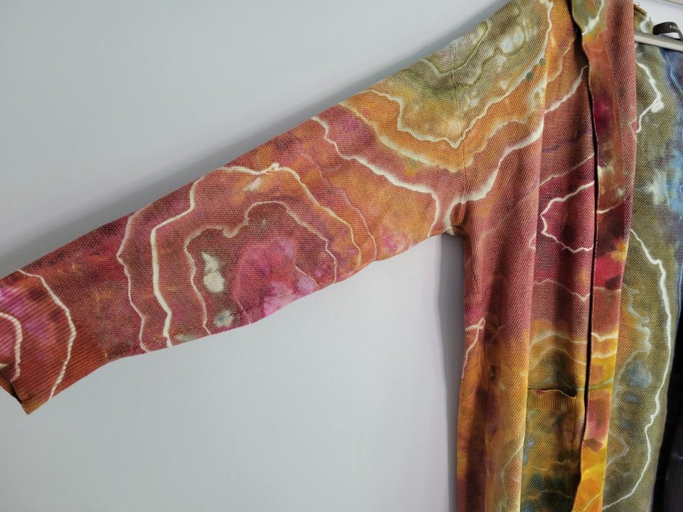 XXL Hooded Cardigan, Earthy Rainbow Geode