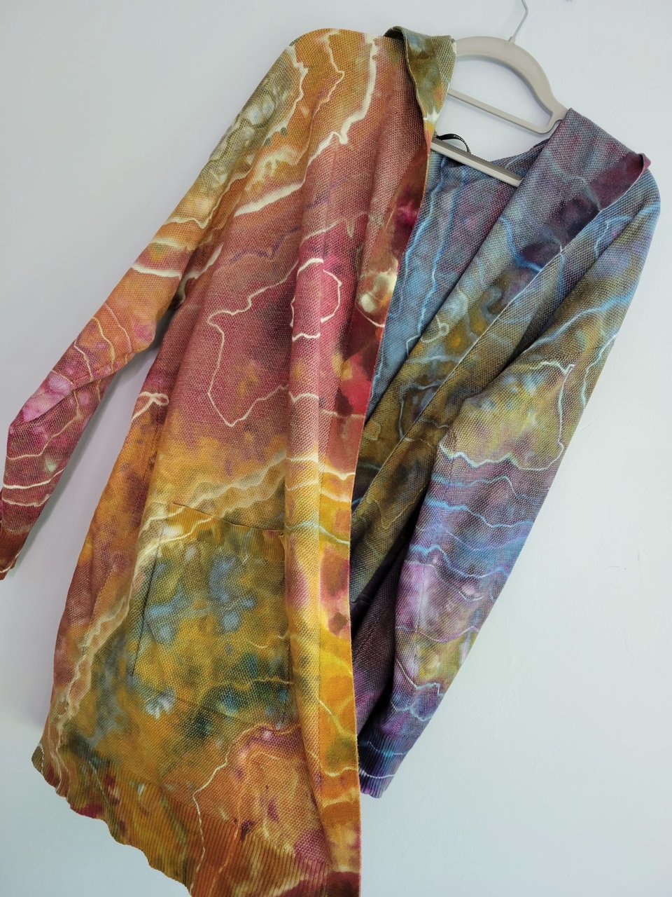 XXL Hooded Cardigan, Earthy Rainbow Geode