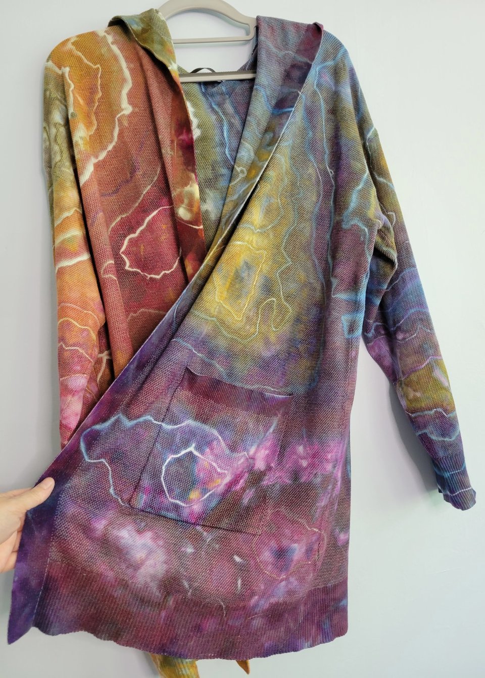 XXL Hooded Cardigan, Earthy Rainbow Geode