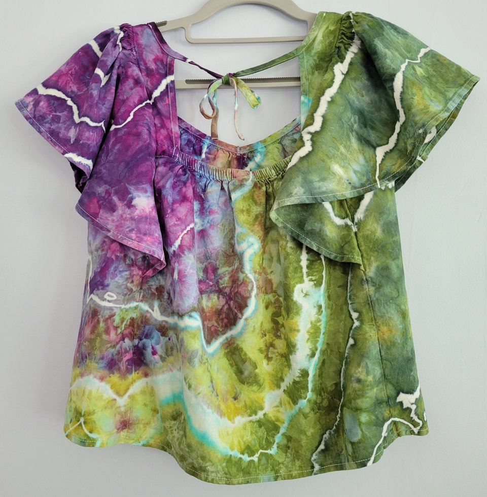 Petite S Linen Flutter Sleeve Tank, Purple Forest
