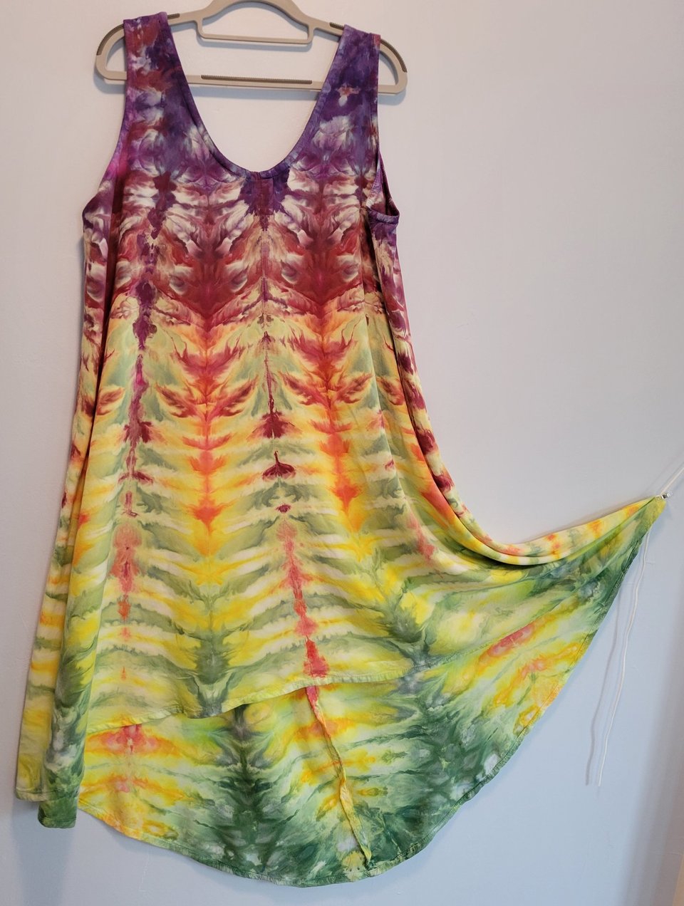 XL A-Line Hi-Lo Rayon Tank Dress, Rainbow Tiger