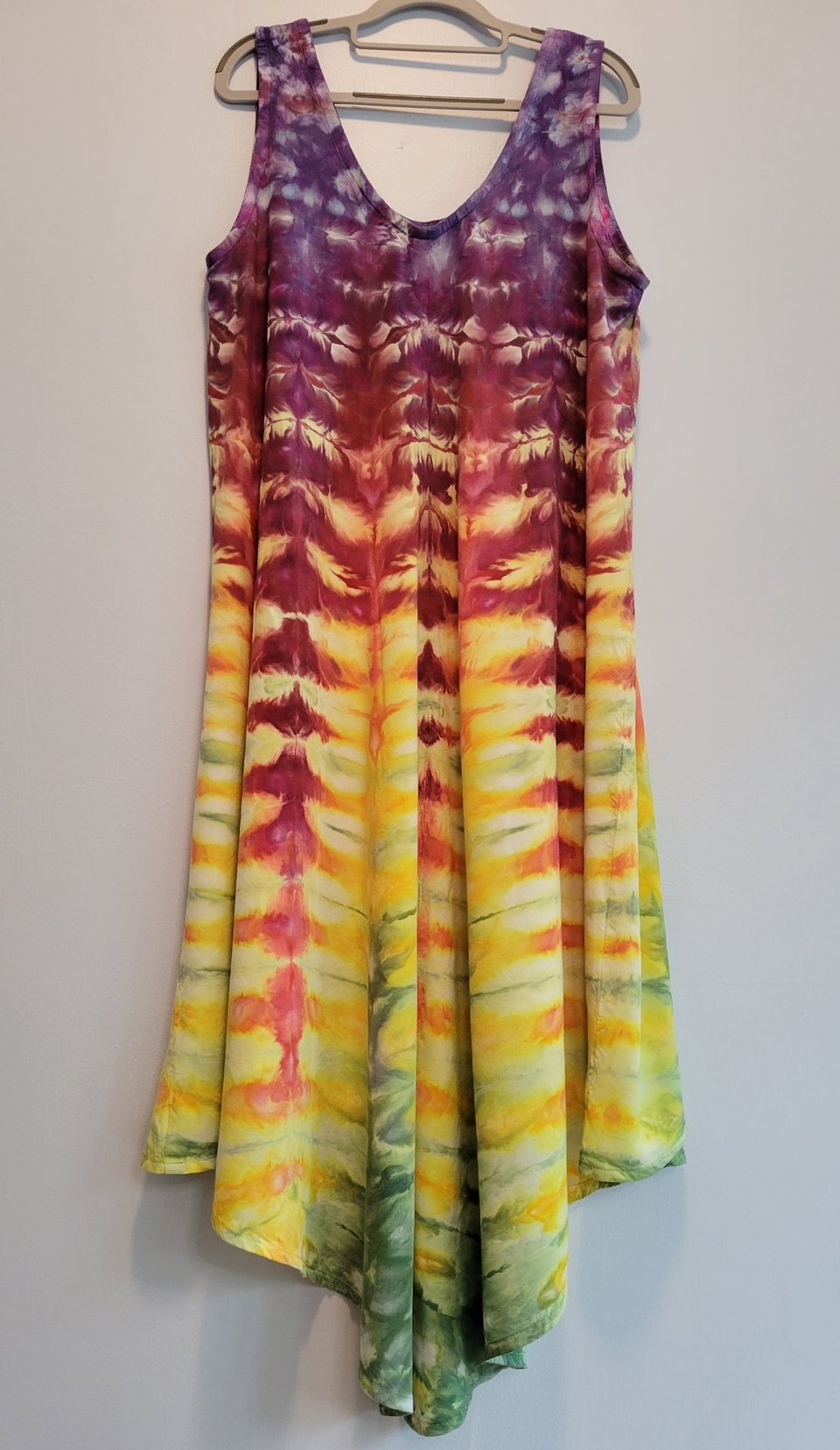XL A-Line Hi-Lo Rayon Tank Dress, Rainbow Tiger