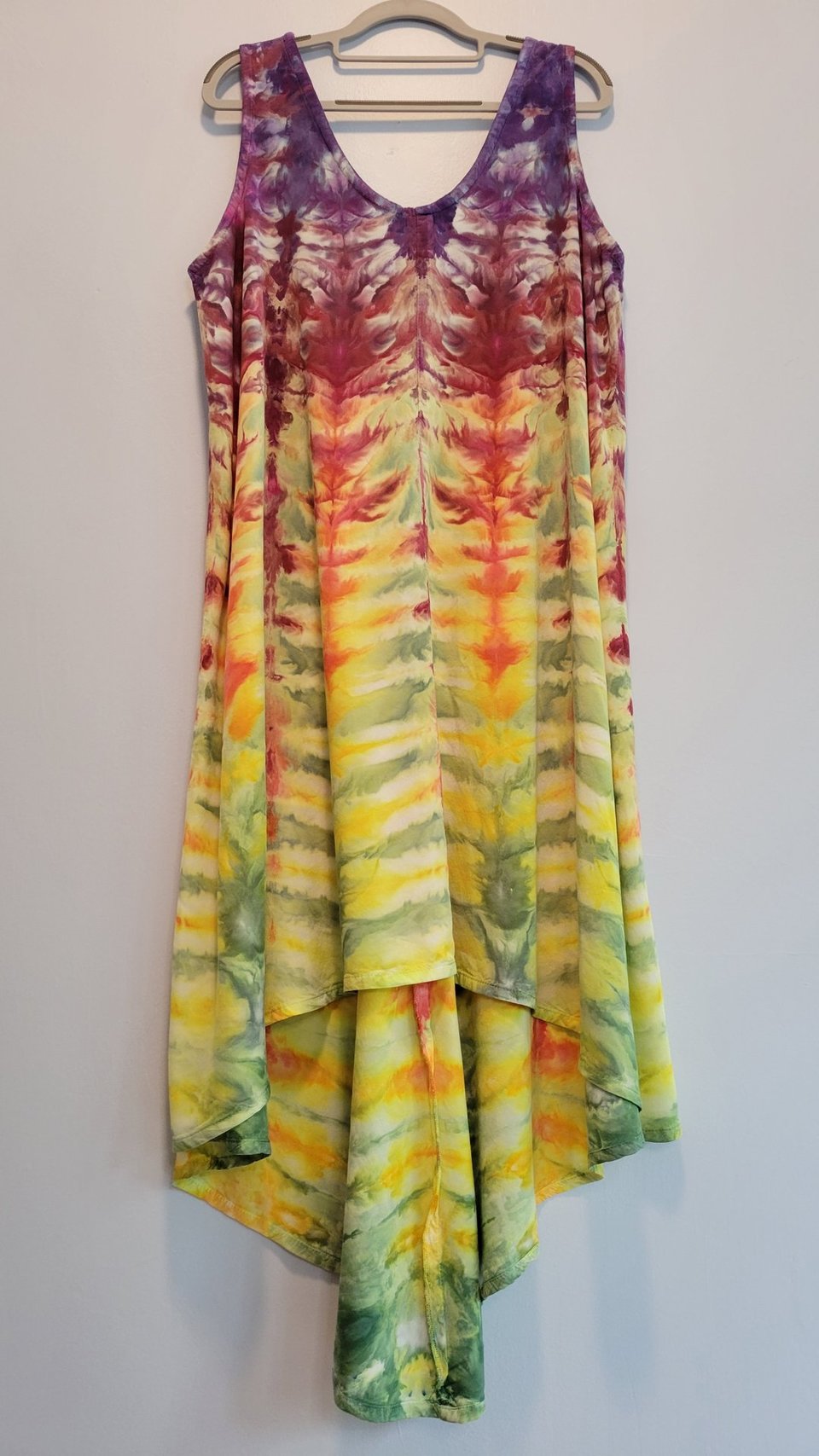 XL A-Line Hi-Lo Rayon Tank Dress, Rainbow Tiger