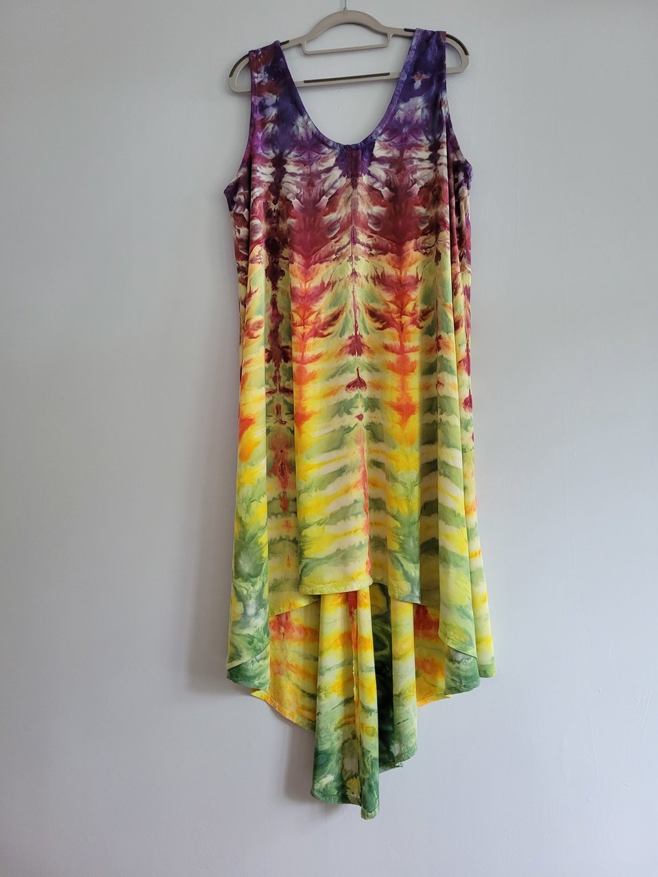XL A-Line Hi-Lo Rayon Tank Dress, Rainbow Tiger