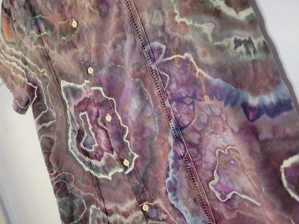 L Cuban Shirt, Purple & Brown Geode