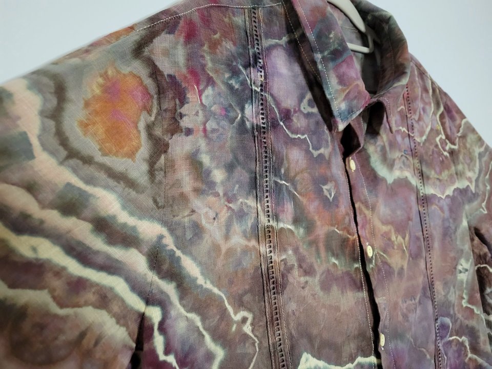 L Cuban Shirt, Purple & Brown Geode