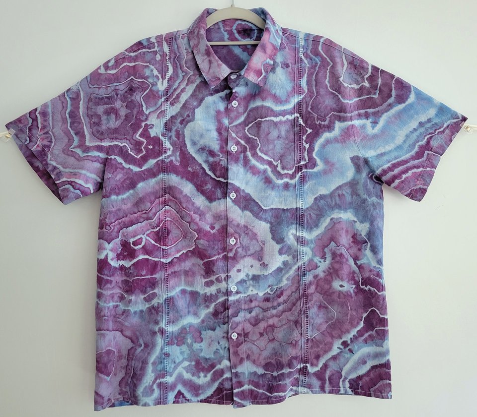 L Cuban Shirt, Periwinkle & Purple Geode