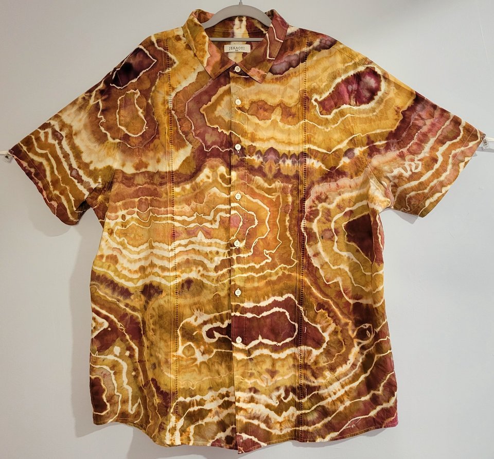 XXL Cuban Shirt w/Collar, Red & Gold Geode 