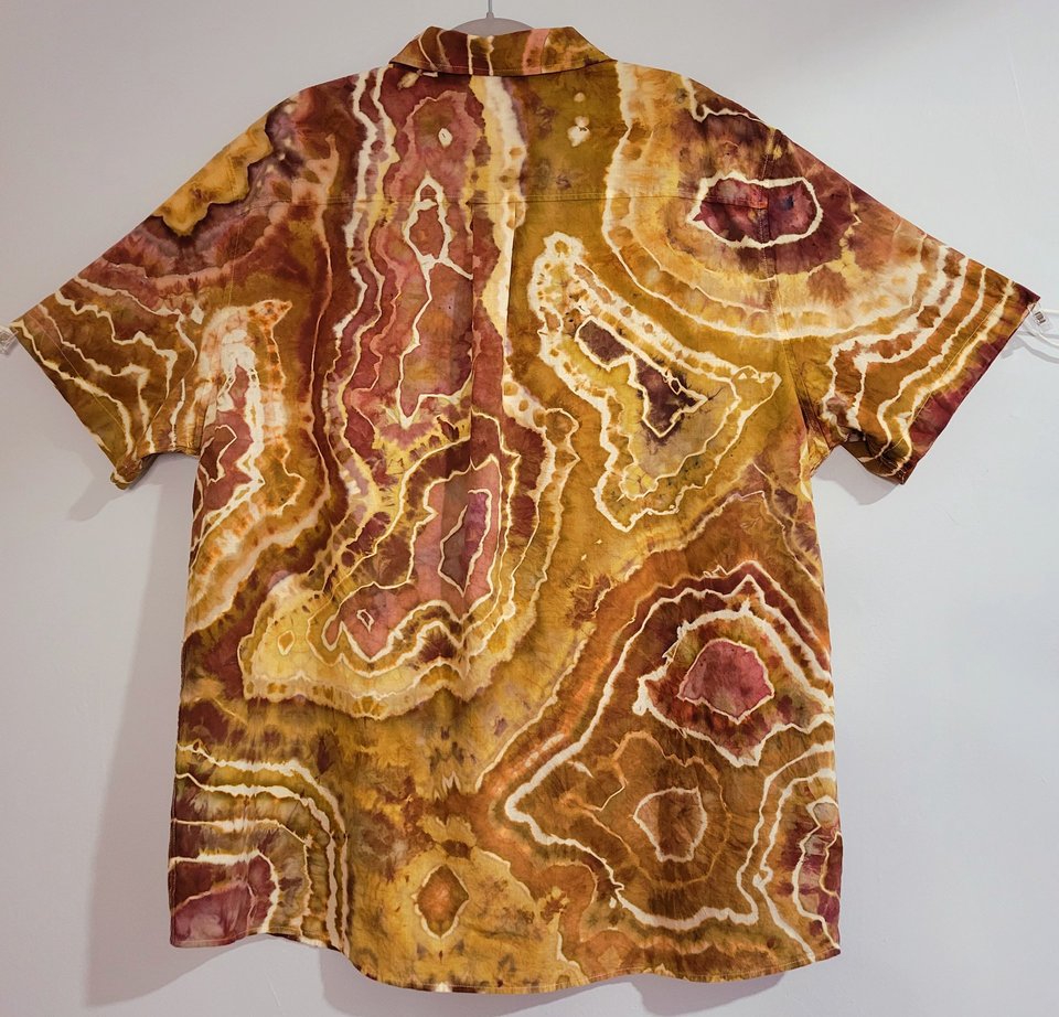 XXL Cuban Shirt w/Collar, Red & Gold Geode 
