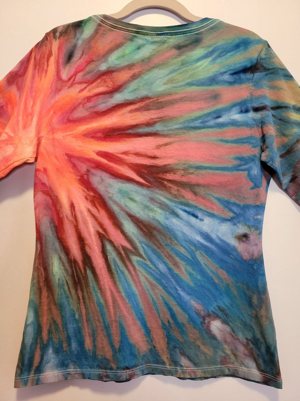 M Women's V-neck Long Sleeve T, Flamingo Burst