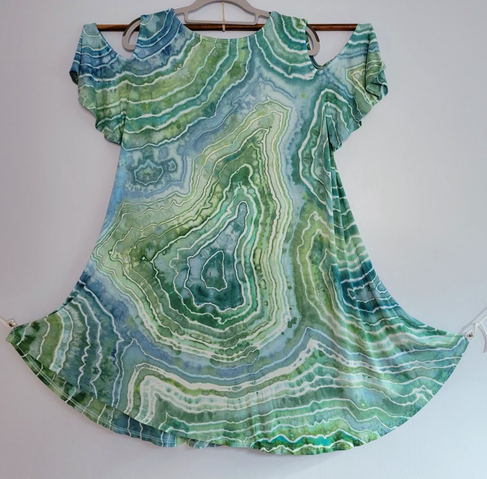 1X Rayon Cold Shoulder Swing Tunic, Sea Geode