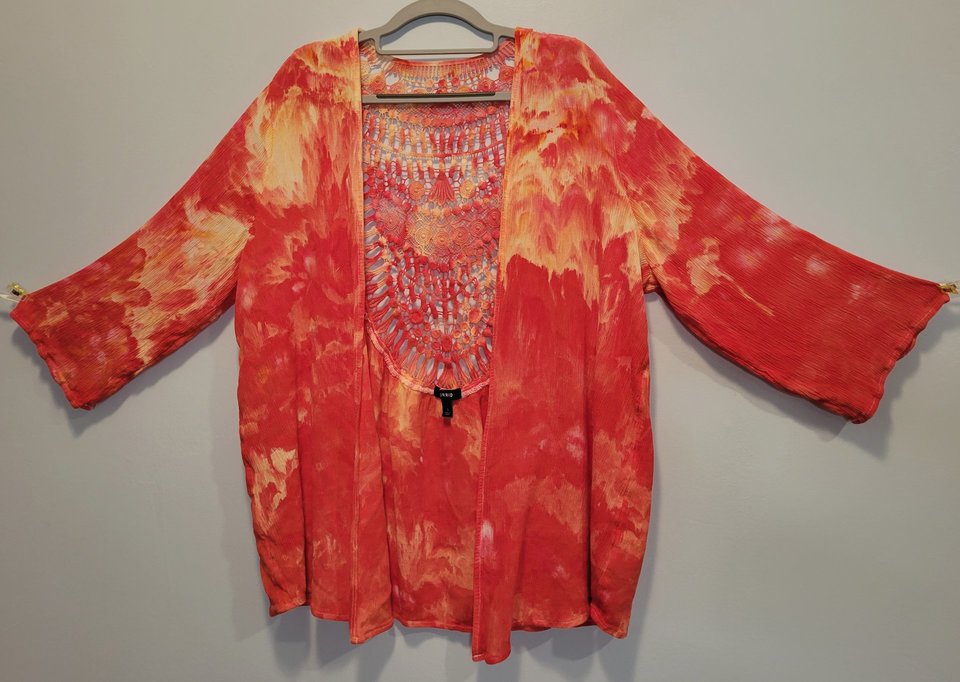 1X 14/16 Crochet Back Kimono, Fall Flame