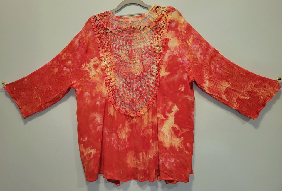 1X 14/16 Crochet Back Kimono, Fall Flame